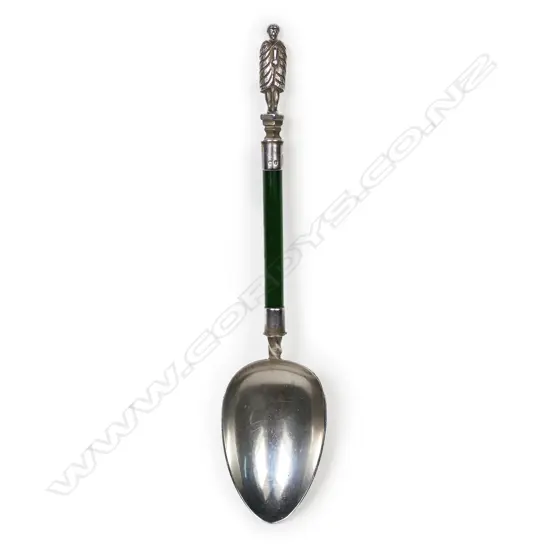 Frank Hyams (Dunedin) silver and greenstone Maori themed spoon,